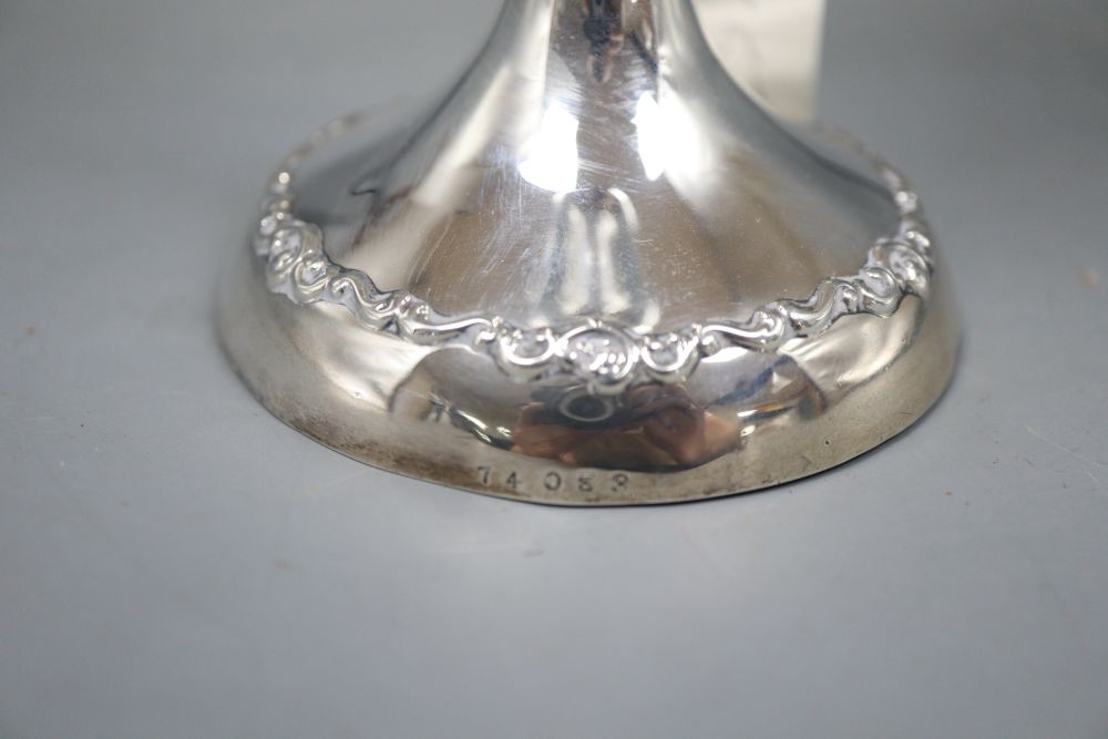 An Edwardian large silver trumpet shaped posy vase, Horace Woodward & Co, London, 1902, height 25.2cm, weighted.